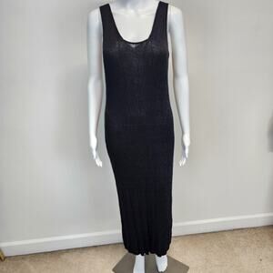 Zara Rib Knit Black Bodycon Maxi Dress Size M Snatched Wide Strap Stretchy